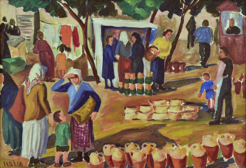 Ira Oikonomidou (1909-1997), Mercado callejero, óleo, 32Χ47 cm.
