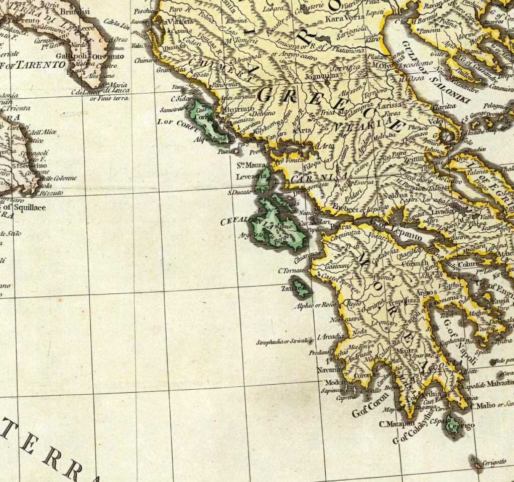 Las íslas jónicas bajo dominio veneciano, imagen vía Wikipedia, dominio público, William Faden