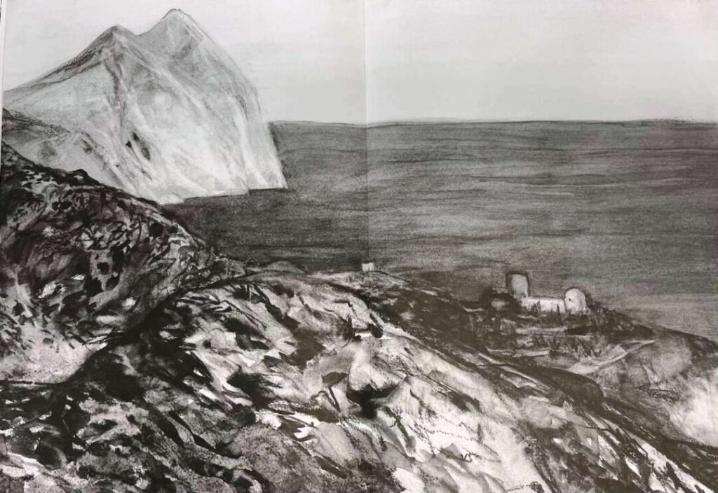 Dimitris Papaioannou, Bocetos del natural, 74, grafito líquido sobre papel, 40×50, 2023