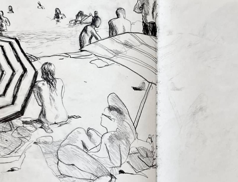 Anafi a través de los bocetos de Dimitris Papaioannou en el número de la revista NOMAS (Fuente: onassis.org). "Todos los cuerpos que dibujo envejecerán. Será mejor que sea amable" (Dimitris Papaioannou)