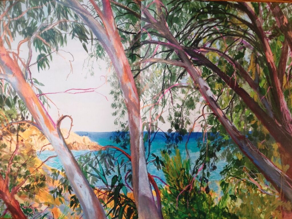 Dimitris Papaioannou, Bocetos del natural, 87, gouache y pasteles de cera solubles en agua, 36x50cm, 2021