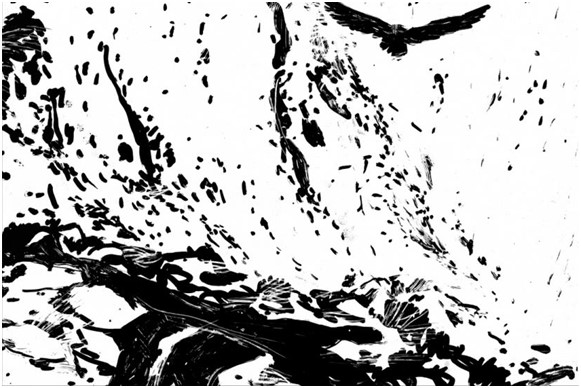 «Subía y subía, pero Kalamiotissa sólo se reveló en la última curva», boceto para el cómic Anafi de Dimitris Papaioannou, Kontrasol, 1987, reimpreso e incluido en la edición Bocetos del natural.
