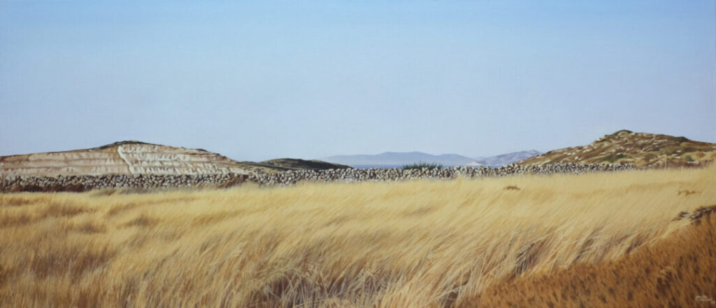 Miltos Skouras, Sin título, 2022, óleo sobre lienzo, 70 x 160 cm
