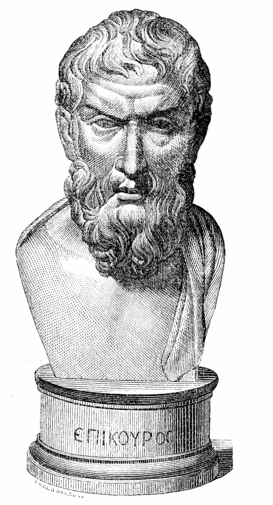 Grabado de un busto de Epicuro en la Villa de los Papiros.