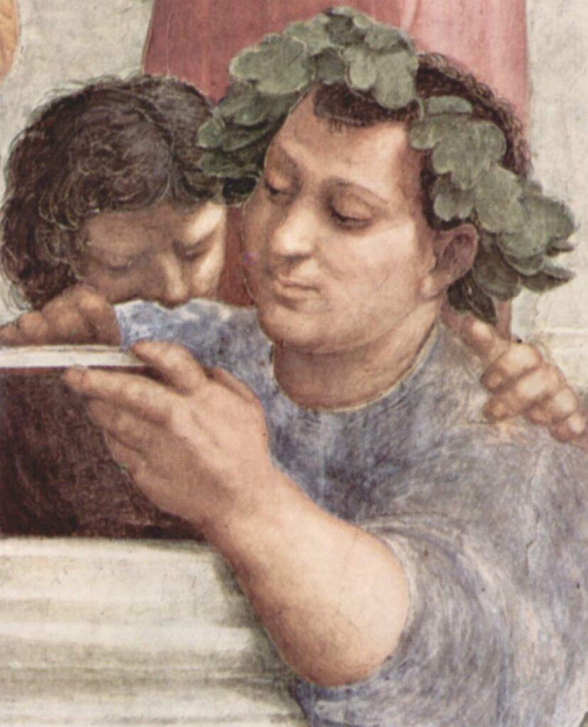 Detalle de Epicuro en La escuela de Atenas, de Rafael Sanzio. Wikimedia 