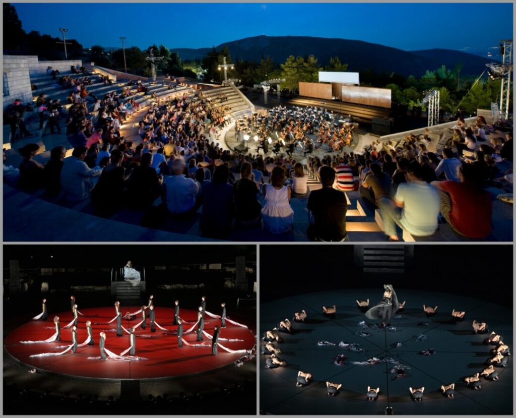 Instantáneas de Orestíada representada en el teatro al aire libre “Frynihos” [Vista panorámica del teatro © Giorgos Ventouris]