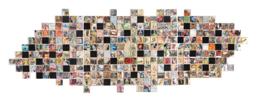 «Oráculo» [tríptico], 2003. Técnica mixta, 130 × 410 cm.
